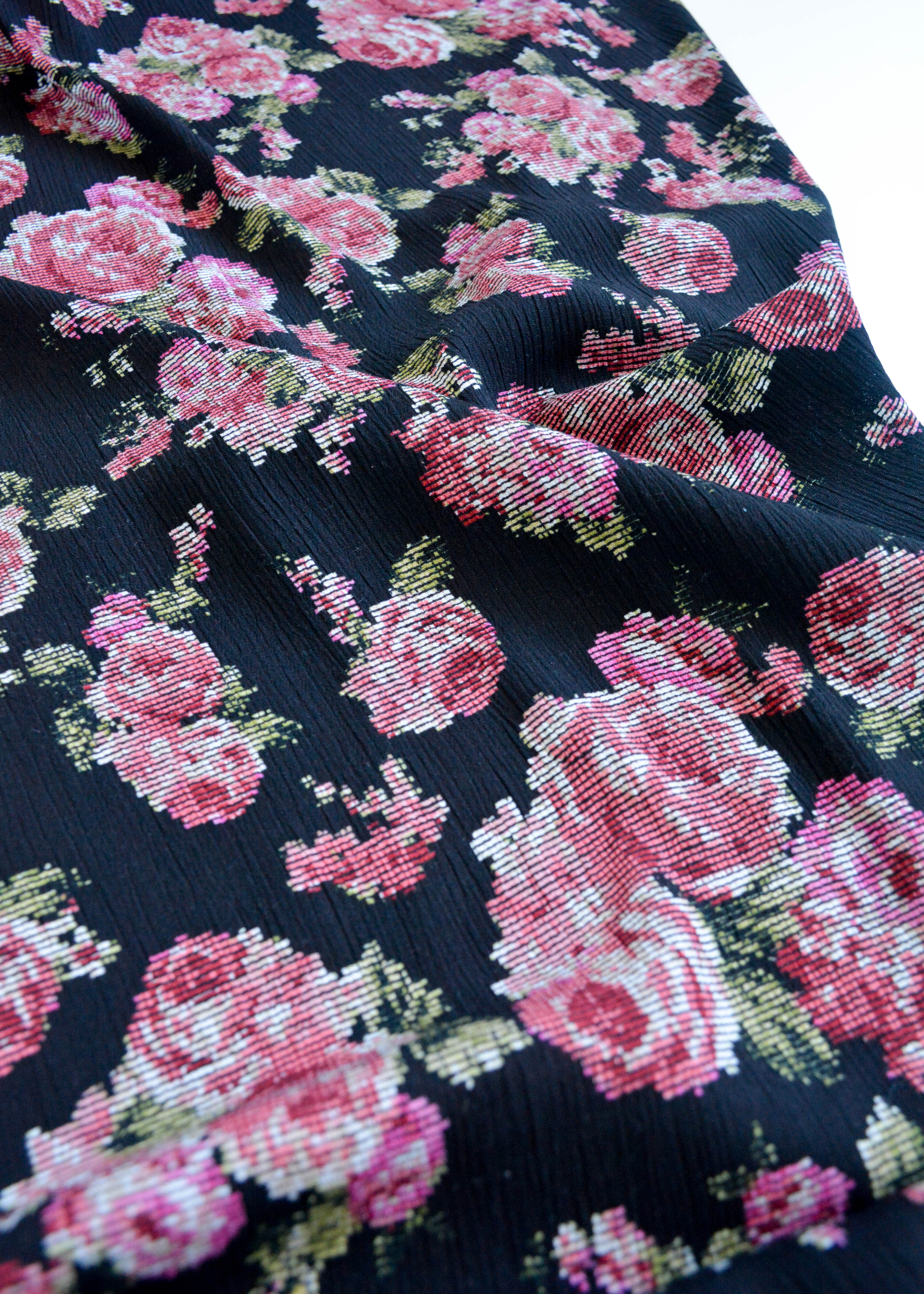 Cross Stitch Rose Crepe Rayon Fabric