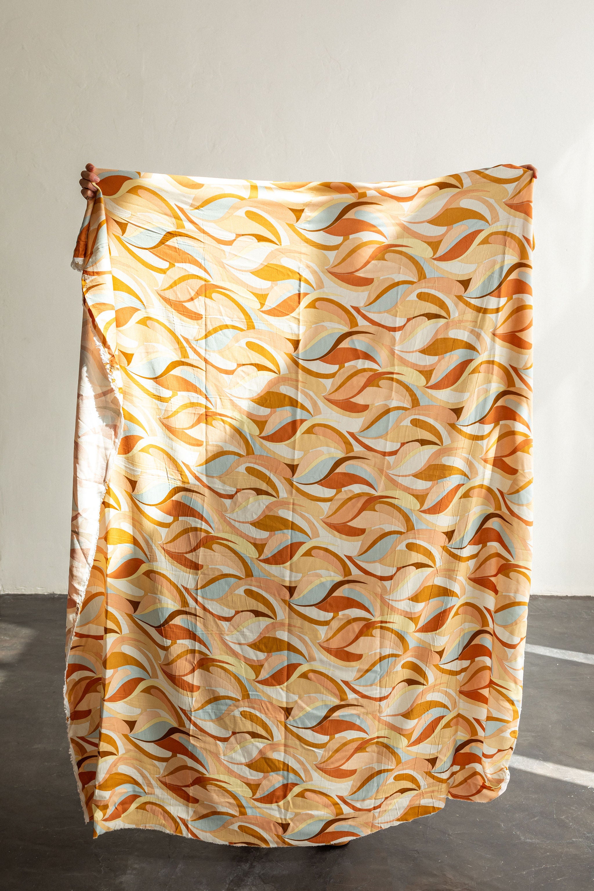 Peach Waves Rayon Crepe Fabric