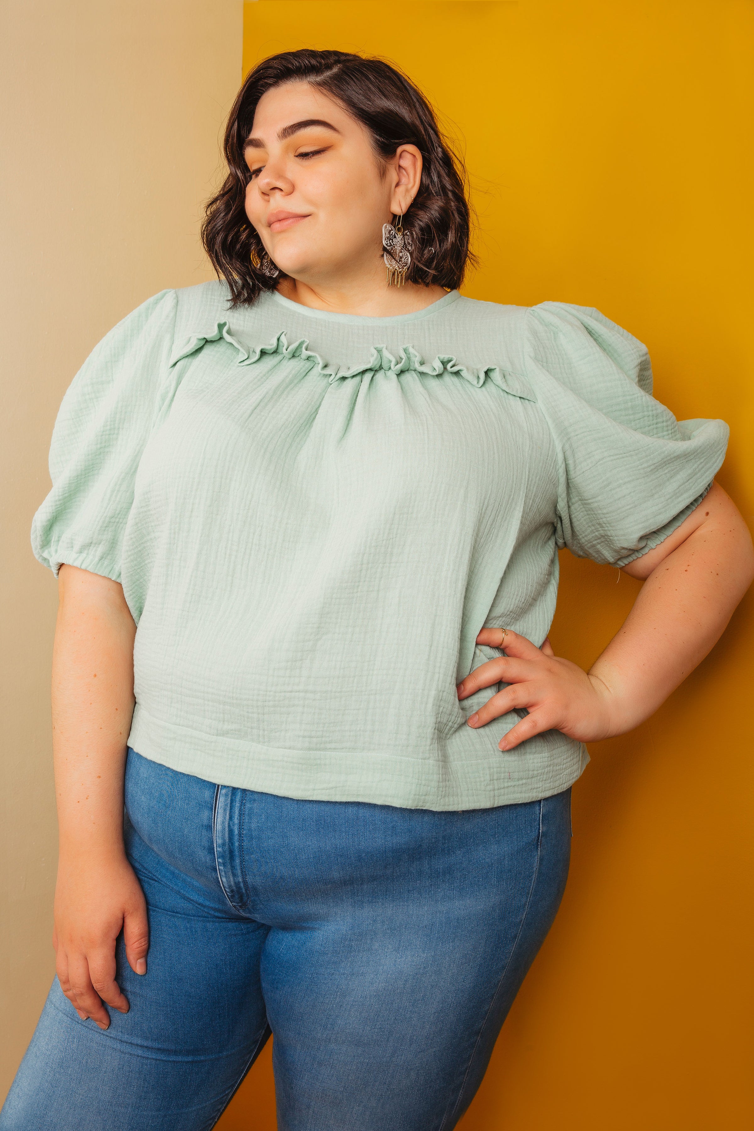 Plus size over the shoulder online tops